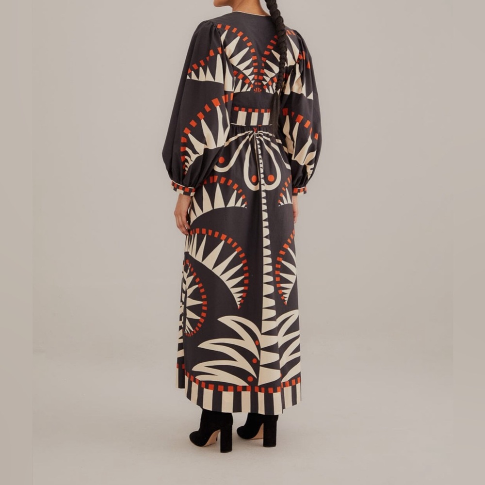 Farm Rio Coconut Grove Puff Sleeve Maxi Dress - Black - Picture 2 of 6